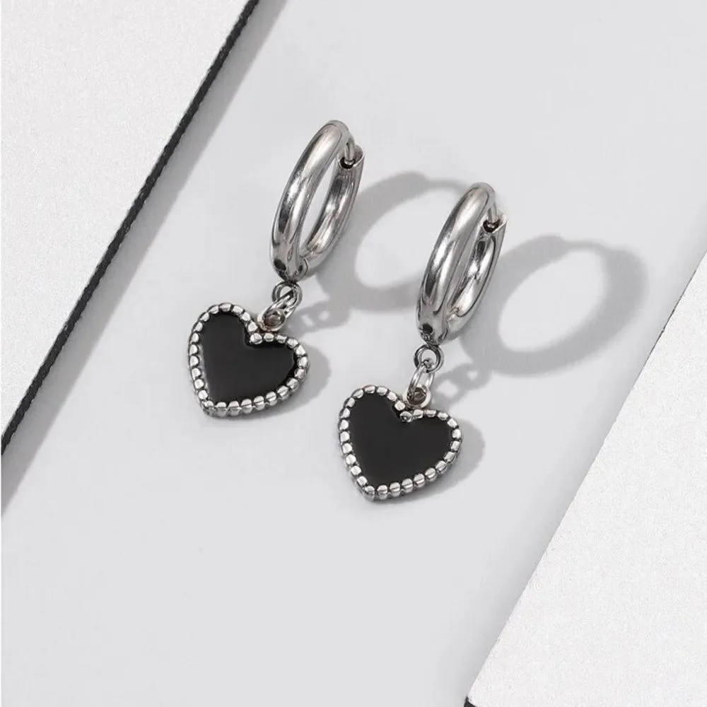 Black Heart Hoop Earrings A1448
